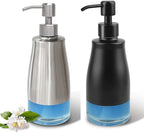 2 Pack Soap Dispenser Stainless Steel Case Glass Liner Hand Pump Dispenser, Refillable Liquid Hand Soap Dispenser for Bathroom & Kitchen - Brushed Nickel, Silver & Black