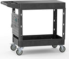 Heavy Duty Utility Service Tool Cart, 39 x 17 in, 2 Shelf Flat Top Rolling Cart with Hanging Board, 550LBS, Swivel Wheels, Ergonomic Handle for Garage, Warehouse, Office, Workshop, Auto Repair