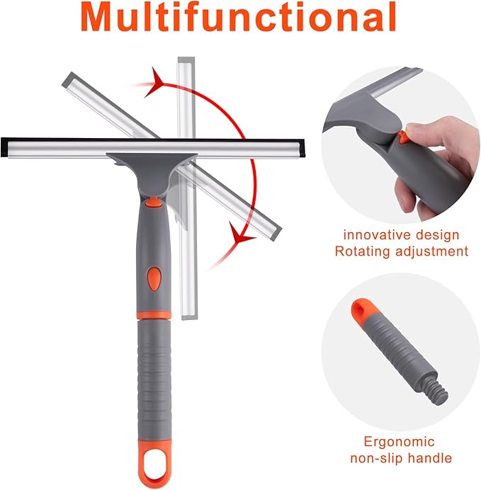 ITTAHO Shower Squeegee for Glass Doors, All-Purpose Anti-Slip Window Squeegee with 2 Blades, Window Cleaner Tool for Shower Doors, Windows, Bathroom and Car Windshields