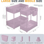 2 Pack Under Sink Organizer, Under Bathroom Cabinet Organizer with Hooks Hanging Cup, Multi-Purpose Storage Shelf for Kitchen Bathroom (Pink, L)