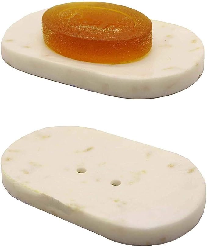 Marble Soap Dish Draining, Soap Dish for Shower, Bathroom, Sink Bath tub Dish, Soap Bar Holder, Soap Case, Holder for Sponges Hand Soap - Solid Oval Polished White