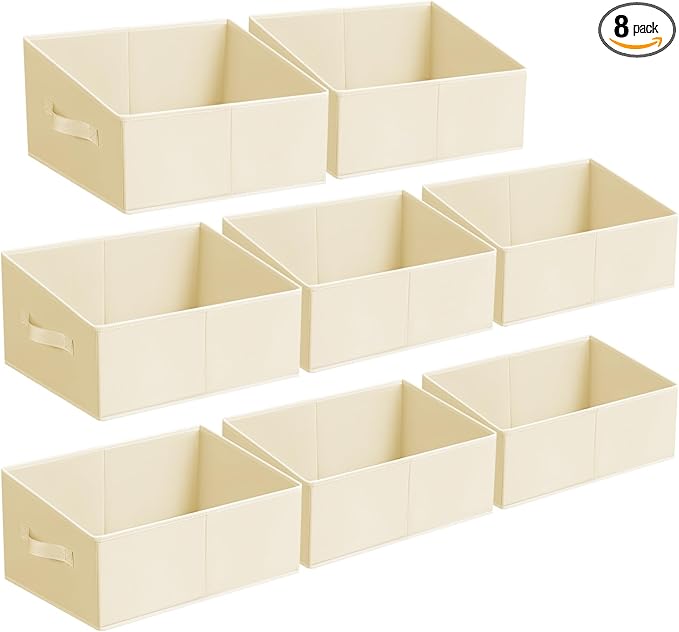Storage Bins Cube Storage Organizer - 8 Pack Fabric Trapezoid Storage Cubes for Bins and Baskets for Shelves Collapsible Non-Separating Trapezoidal Flared Cube Organizer, Beige