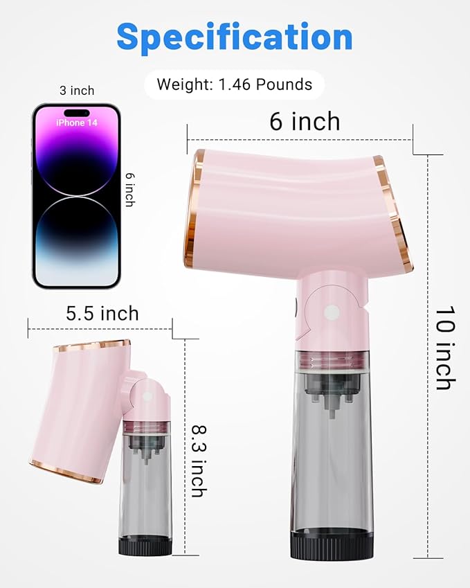 Foldable Travel Sized Steamer for Clothes,Portable Garment Steamer The Voltage of 110-120V, Wattage 1000W, Water Tank Capacity 200 ML, 8 FT Long Power Cord (Pink)
