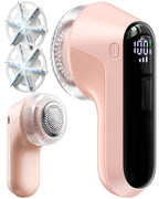 Fabric Shaver, Rechargeable Lint Shaver with Digital Display, Electric Portable Sweater Shaver with 6-Leaf Blades and Safety Lock, 3-Speeds Lint Remover to Remove Pilling for Clothes, Couch (Pink)