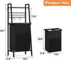 Furnulem Laundry Hamper, Vertical Laundry Basket with 2 Tiers Wooden Shelf and Hooks, Clothes Hamper with Pull-Out and Removable Bag for Bathroom, Bedroom, Dorm, 13.21 Gallons (50L)