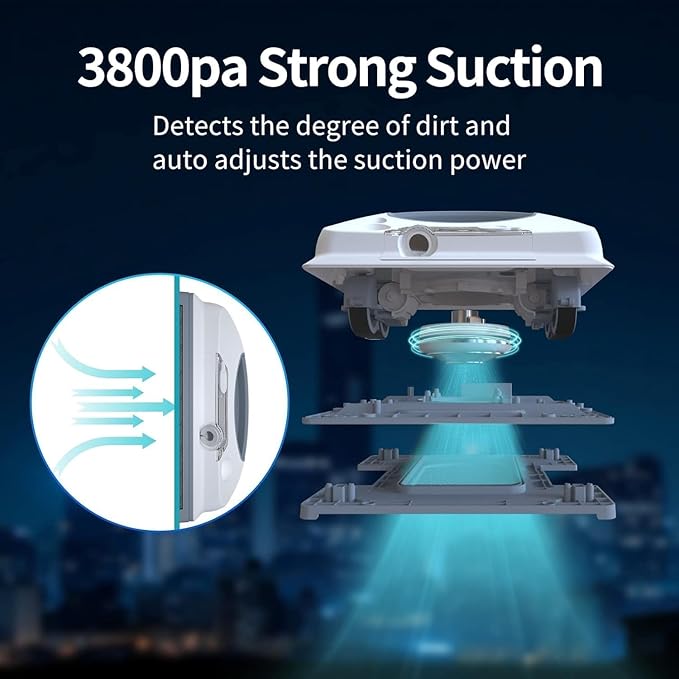 FMART Window Cleaner Robot Double-Sided Spray Water, 3800Pa Strong Suction Smart Window Cleaning Robot, APP&Remote Control Robot Suitable for Outdoor/Indoor High Rise Windows
