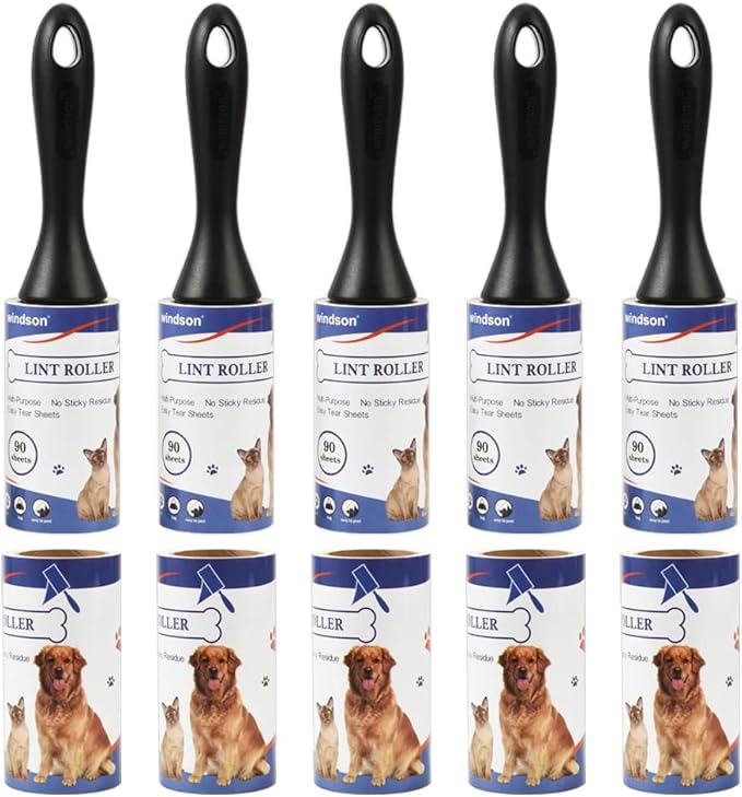 windson 900 Sheets/10 Refills Lint Rollers for Pet Hair Extra Sticky - Cat Dog Hair Lint Remover, Sticky Tape Roller for Clothes, Furniture, Carpet, Couch
