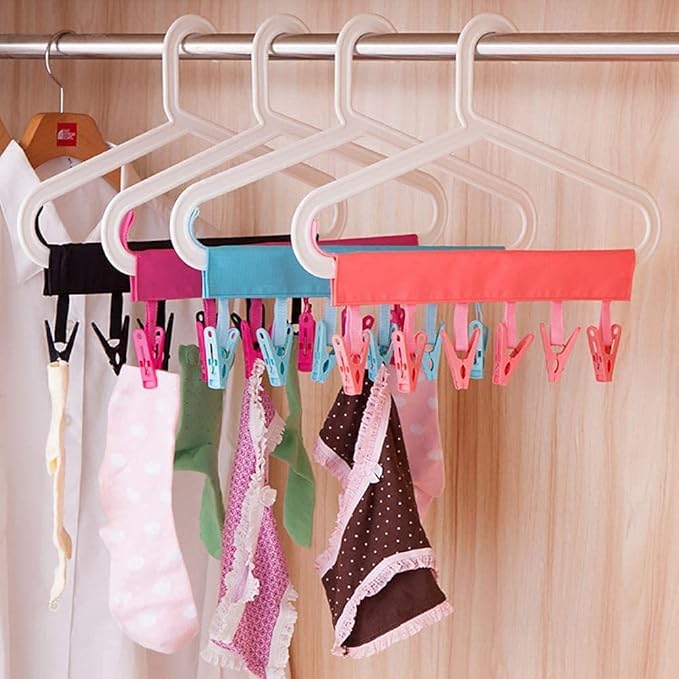 TamBee Portable Hanger Clips Travel Clothesline Travel Hangers Towel Drying Rack Clothing Hanger Folding Portable Sock Dock Swimsuit Drying Rack Hanger with 6 Clips Pack of 3 (Black)