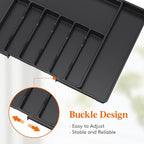 Lifewit Silverware Drawer Organizer, Expandable from 18.7 to 33 inches, Adjustable Utensil Tray for Kitchen, Large Cutlery Holder, Plastic Flatware Storage for Spoons Forks Knives, Black