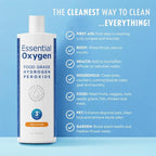 Essential Oxygen Food Grade Hydrogen Peroxide, Natural Cleaner, 3% USP, White, 16 Ounce