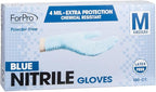 ForPro Disposable Nitrile Gloves, Chemical Resistant, Powder-Free, Latex-Free, Non-Sterile, Food Safe, 4 Mil