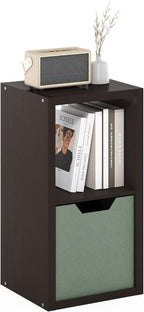 Furinno Cubicle Open Back Decorative Cube Storage Organizer, 2-Cube, Black Dark Oak