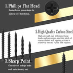 Drywall Screws Assortment Kit, #6#7 Black Wood Screws for Drywall, Phosphate Coated Finish, Fine Thread Sheetrock Screws Set, Phillips Bugle Head Self Tapping Dry Wall Screws, 148 Pcs
