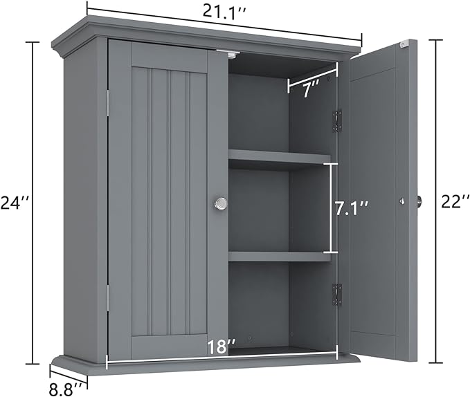 ChooChoo Bathroom Wall Cabinet, Over The Toilet Space Saver Storage Cabinet, Medicine Cabinet with 2 Door and Adjustable Shelves, Cupboard, Navy Blue