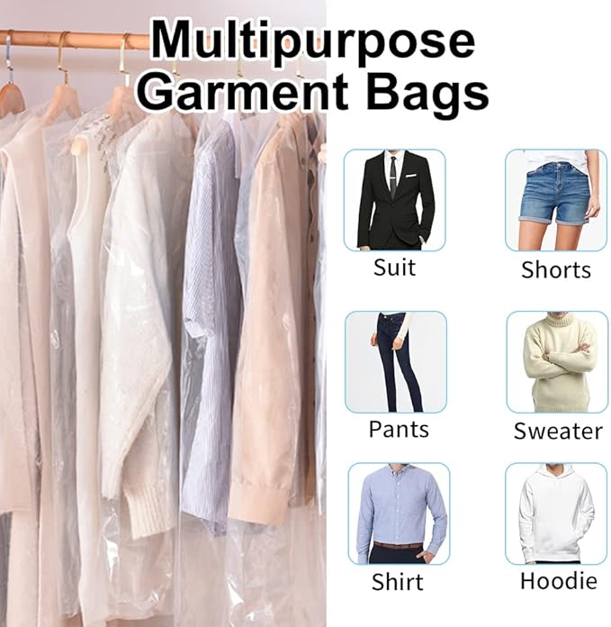 BEISHIDA 120PCS 35.5 Inch Plastic Garment Bag-Plastic Clear Dry Cleaner Laundry Bags for Clothes Cover Hanging Clothes Storage for Coat Suit Shirt Jacket Skirt