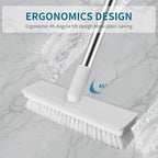 Floor Scrub Brush with Long Handle, 2 in 1 Scrape Brush Stiff Bristle Floor Scrubber for Cleaning Shower Bathroom Garage Kitchen Wall Deck Tub Tile, White