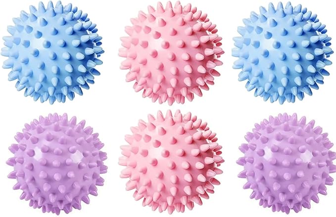 Reusable Laundry Dryer Balls, Plastic Anti-Static Fabric Softener, Reduces Wrinkles, Sustainable Cleaning Supplies, Essential Washing & Drying Aid for Soft, 6 Pack, 2.36 in (Sky Blue/Purple/Pink)