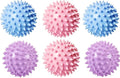 Reusable Laundry Dryer Balls, Plastic Anti-Static Fabric Softener, Reduces Wrinkles, Sustainable Cleaning Supplies, Essential Washing & Drying Aid for Soft, 6 Pack, 2.36 in (Sky Blue/Purple/Pink)