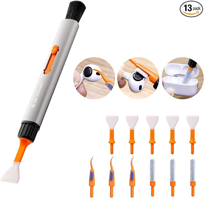 K&F Concept Lens Cleaning Pen Kit for APS-C Sensors, Multi-Function Cleaner Kit for Airpods Pro, Earbuds, Bluetooth Earphone Headphone Case, iPhone Charging Port, Earpods, Laptop