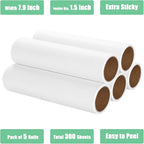 7.9 inch Lint Roller Refills Only, Extra Sticky Tape Roller Refills for Large Floor Lint Roller 7.9'' Width Sticky Roller Replacment Refill Pack of 5 Rolls, Total 300 Sheets (7.9'' Wide)