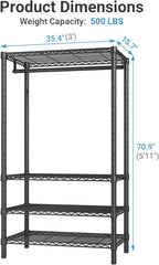 VIPEK V1 Wire Garment Rack 4 Tiers Heavy Duty Clothes Racks for Hanging Clothes Large Clothing Rack Freestanding Closet with Hanging Rod, 35.4'' L X 15.7'' W X 70.9'' H, Max Load 500LBS, Black