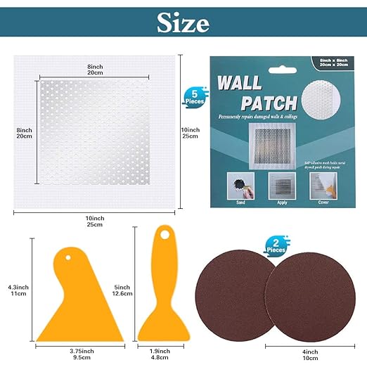 8'' by 8'' Wall Repair Patch, 5 Pcs Plasterboard Patch, Plaster Repair Kit, Safe Mend Plaster, Safemend Drywall Repair Adhesive, Filler for Walls Ceiling Hole, Self Adhesive Aluminum Mesh Wall Repair