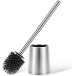 SUS304 Stainless Steel Toilet Brush and Holder Toilet Brush Bowl Cleaning Brush Double Layer Holder Long Brush Handle High Density Silicone Head