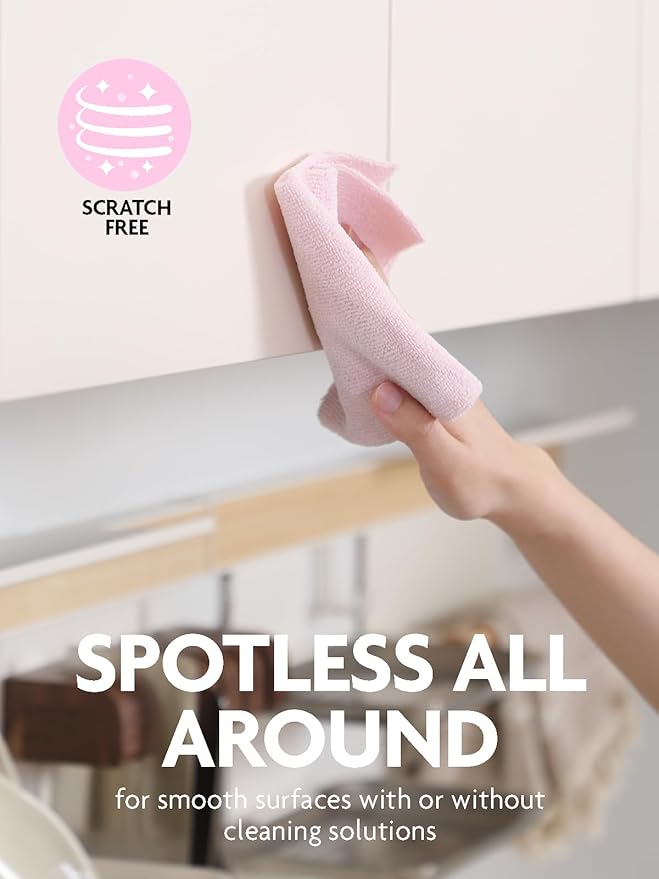 Fantasticlean Tear-Away Dish Cloth- 80 Sheets, 4 Rolls - 10'' by 10'', Reusable Washable Kitchen Towels, Super Absorbent Microfiber Cleaning Cloths (Pink,Grayish,Beige,Tan)