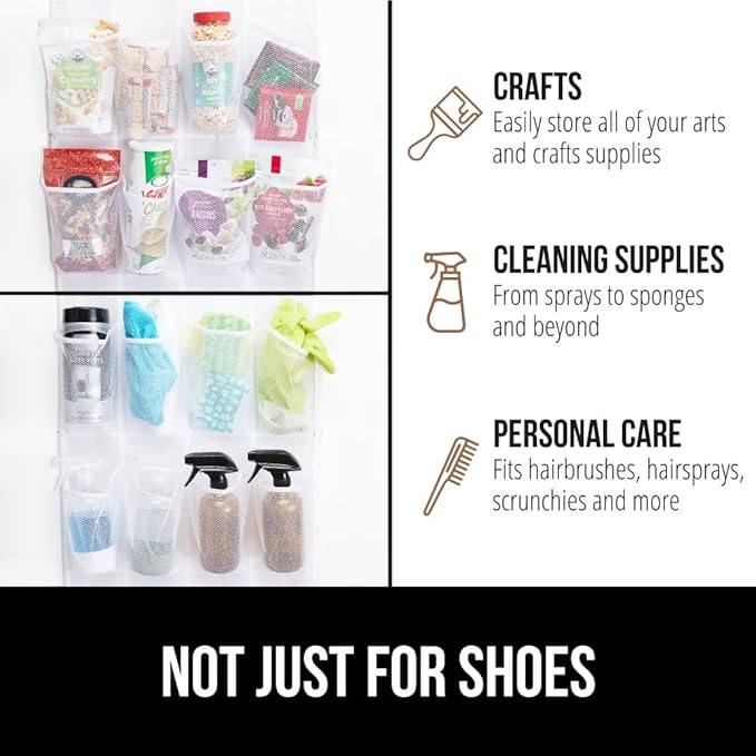 GORILLA GRIP Over the Door Shoe Organizer, 35 Large Breathable Mesh Pockets, Space Saving Hanging Storage Holder, 5 Hook Closet Rack Hanger, Hangs on Closets for Shoes, Accessories 68.5H x 24.5W White