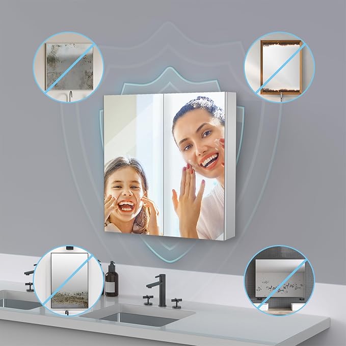 Sunrosa Medicine Cabinet with Mirror, 30" W x 31.5" H, 2 Symmetrical Doors, Wall-Mounted & Recessed Bathroom Medicine Cabinet with Tempered Glass Mirror