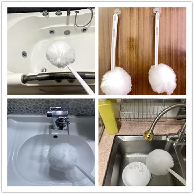 Bowl Brush Toilet Cleaning Brush Set Soft Polyester Head 15x5 inches White (6PacK)
