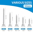 High Hardness #6 Drywall Screws Assortment Kit Wood Screws 170pcs (3/4",1",1-1/4",1-1/2",2") Phillips Drive Flat Head Self Tapping Dry Wall Screws Sheetrock Screw for Picture Hanging and metal Shelves
