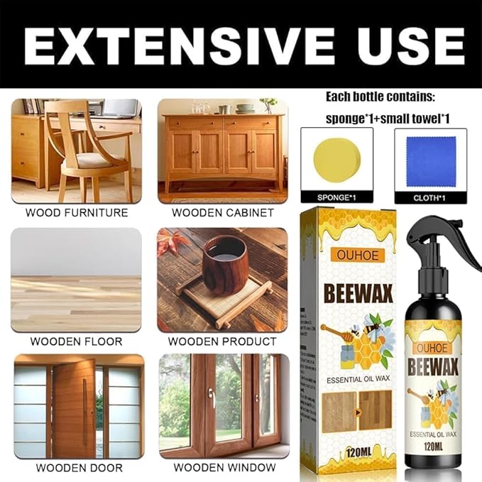 Natural Beeswax Spray Furniture Polish, Wood Cleaner, Wood Floor Polish - For Living Room, Kitchen and Wooden Furniture Floors(3PCS)