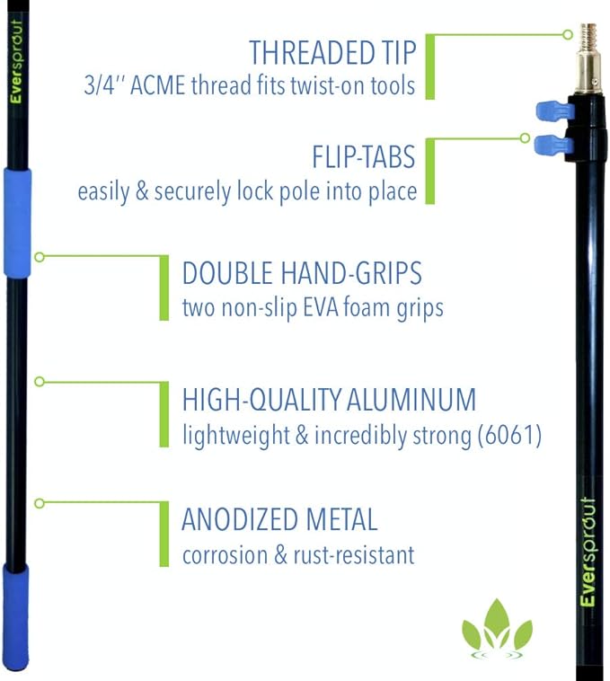 EVERSPROUT 5-to-12 Ft Car Brush with Rubber Bumper, Lightweight Extension Pole Handle, Soft Bristles Car Wash Brush, RV Wash Brush, Truck Wash Brush, Boat Brush, Solar Panel Cleaning Brush and Pole