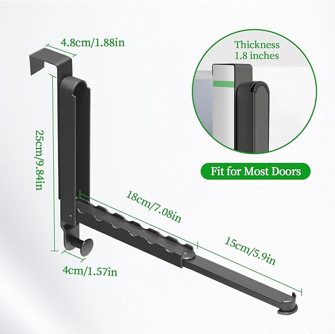 2 Pack Over The Door Hanger Folding Clothes Drying Rack,Fit Door up to 1-3/4" Optimal,Collapsible Foldable Hanging Coat Rack w/Retractable Rod,Clothing Hanger Hook for Laundry Room (Gun Gray)