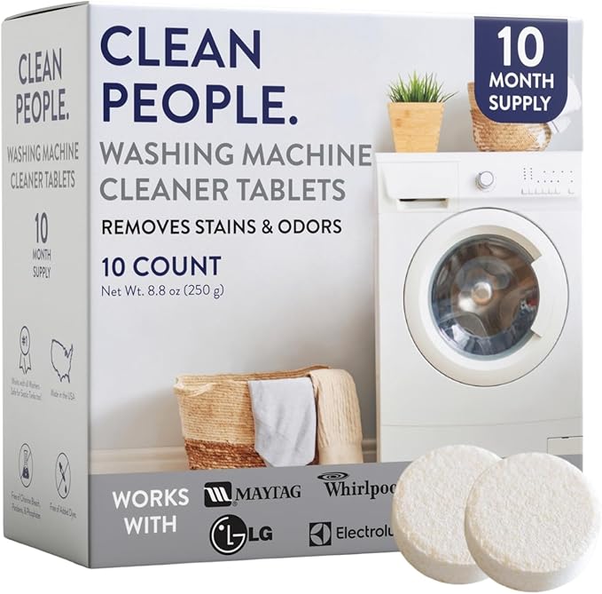 THE CLEAN PEOPLE Washing Machine Cleaner - Washer Machine Cleaner Tablets for Removing Odor, Grime & Scale Buildup - Front Load and Top Load Laundry Machine Cleaner - 10 Count