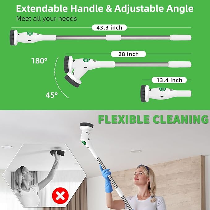 Electric Spin Scrubber, 9 in 1 Cordless Cleaning Brush with Type C USB Port, Charger, 3 Adjustable Speed, LED Display, Electric Scrubber for Cleaning Bathroom Tub Tile Floor