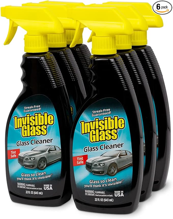 Invisible Glass 92164-6PK Premium Glass and Window Cleaner for Auto and Home Cleans Glass, Windows, Windshields, Navigation Screens, and More, Streak-Free, Ammonia-Free, Tint-Safe, 22 Fl Oz, Pack of 6