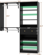 Closet System with Drawer - Reversible 5FT Wood Closet Organizer System with 2 Hanging Rods and Adjustable Shelf, Walk In Closet Organizers with Shoe Rack, Built-In Garment Rack Clothes Rack, Black