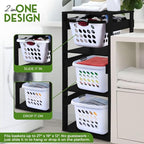 Laundry Basket Holder Shelf – Stackable Engineered Wood Laundry Tower, Tiered Hamper Organizer for Bathroom, Bedroom, Closet (Black, 3 Tier)