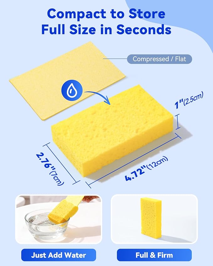 Temede Cellulose Sponges,Heavy Duty Scrub Sponges,Non-Scratch Kitchen Sponges for Dish,Colorful Compressed Dish Scrubber Sponge for Household,Cookware,Bathroom,6pcs