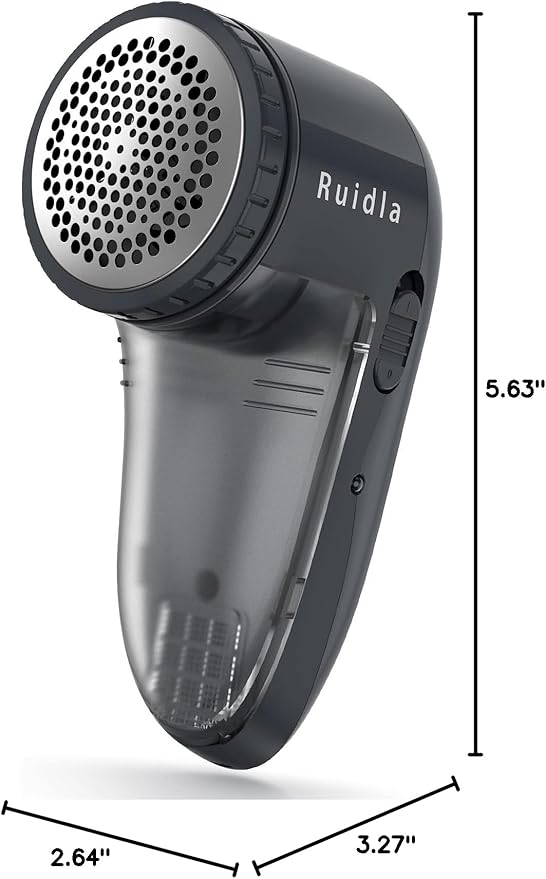 Ruidla Fabric Shaver Defuzzer, Electric Lint Remover, Rechargeable Sweater Shaver with Stainless Steel 3-Leaf Blades, Dual Protection, Removable Bin, Easy Remove Fuzz, Lint, Pills, Bobbles