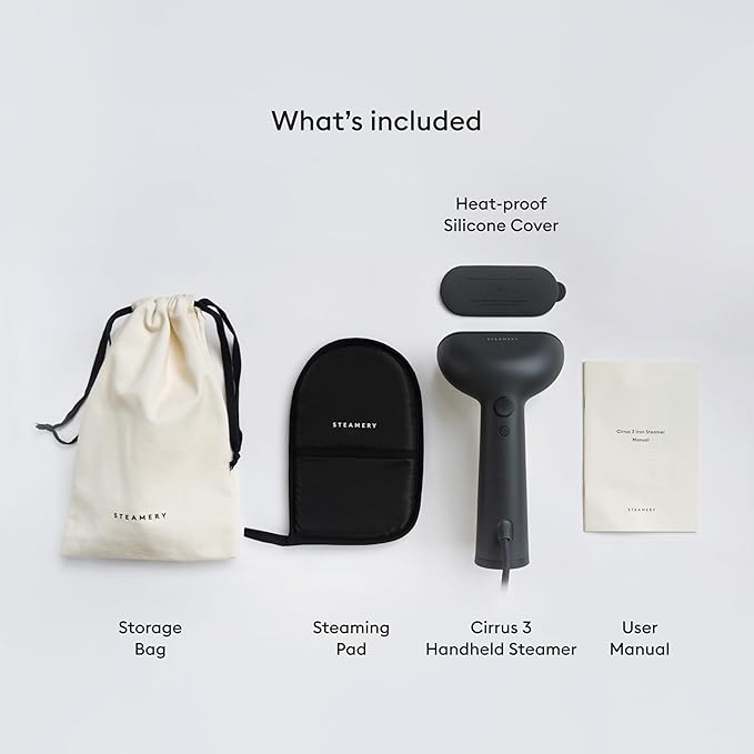 Steamery Handheld Clothes Steamer Cirrus 3, 1200W, US Plug, Heated Ironing Plate, Fast Heat Up, Garment Wrinkle Remover, Black