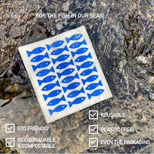 Nordhus Design Swedish Dishcloths,5 Fish Cloths, Made in Sweden - Reusable, Washable Cellulose Cotton Kitchen Cloths - Replace Paper Towels, Wipes, Sponges, Dish Rags