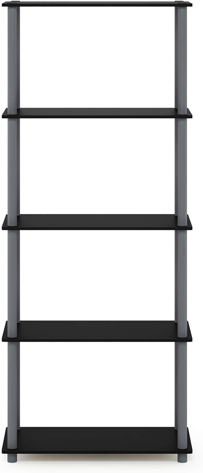 Furinno TURN-N-TUBE Storage Shelves, 5-Tier Book Shelf, Corner Shelf, Toolless Open Shelves, for Organization and Storage, Living Room, Garage, Home Office, Black