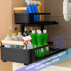 Premium Heavy Duty Carbon Steel Under Sink Organizer, 2 Tier Pull Out Cabinet Organizer, 7 Adjustable Heights with Smooth Ball Bearing Sliding Baskets for Bathroom & Kitchen