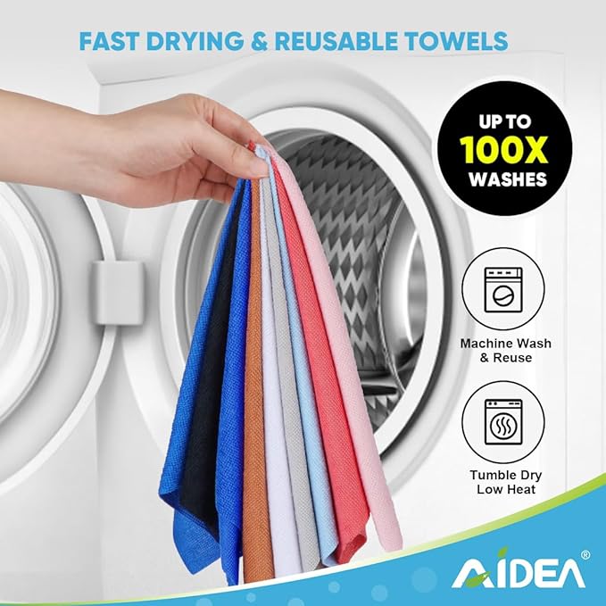 AIDEA Microfiber Cleaning Cloth Roll, 50PK, Black Microfiber Towels for Cars, Reusable Paper Towels Tear Away Cloth, Shop Rags, Lint Free Cleaning Rags for House, Kitchen, Window, 11.5"×11.5"