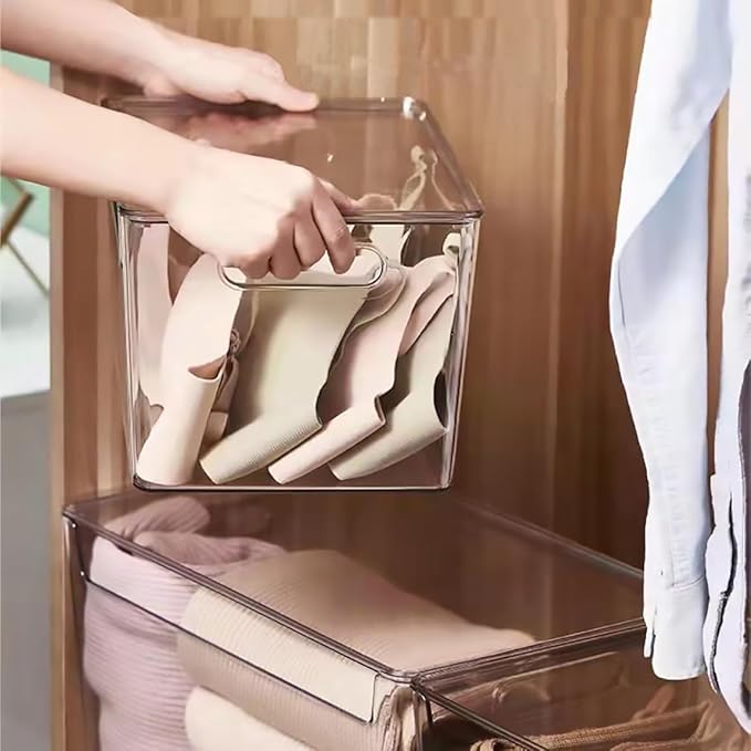 6 PCS Clear Plastic Storage Bins, 2-Sizes Stackable Storage Containers, Pantry Organizers and Storage with Handles, Perfect for Bathroom,Cabinet,Cupboard,Kitchen,Fridge,Closet Organization