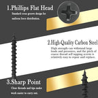 Drywall Screws, #6 x 1 in., Fine Thread Phillips Bugle Head Screw for Drywall/Wood, Black Phosphate Coated Finish, Sharp Point, High Hardness Quick Self Tapping Screws, Black (130 Pack)