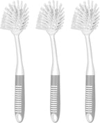 SetSail Dish Brush with Handle, 2 Pack Stiff Bristles Dish Scrubber with Built-in Scraper Dish Scrub Brushes for Cleaning Dishes, Pots and Pans, Kitchen Sink, 3 Pack, Grey White